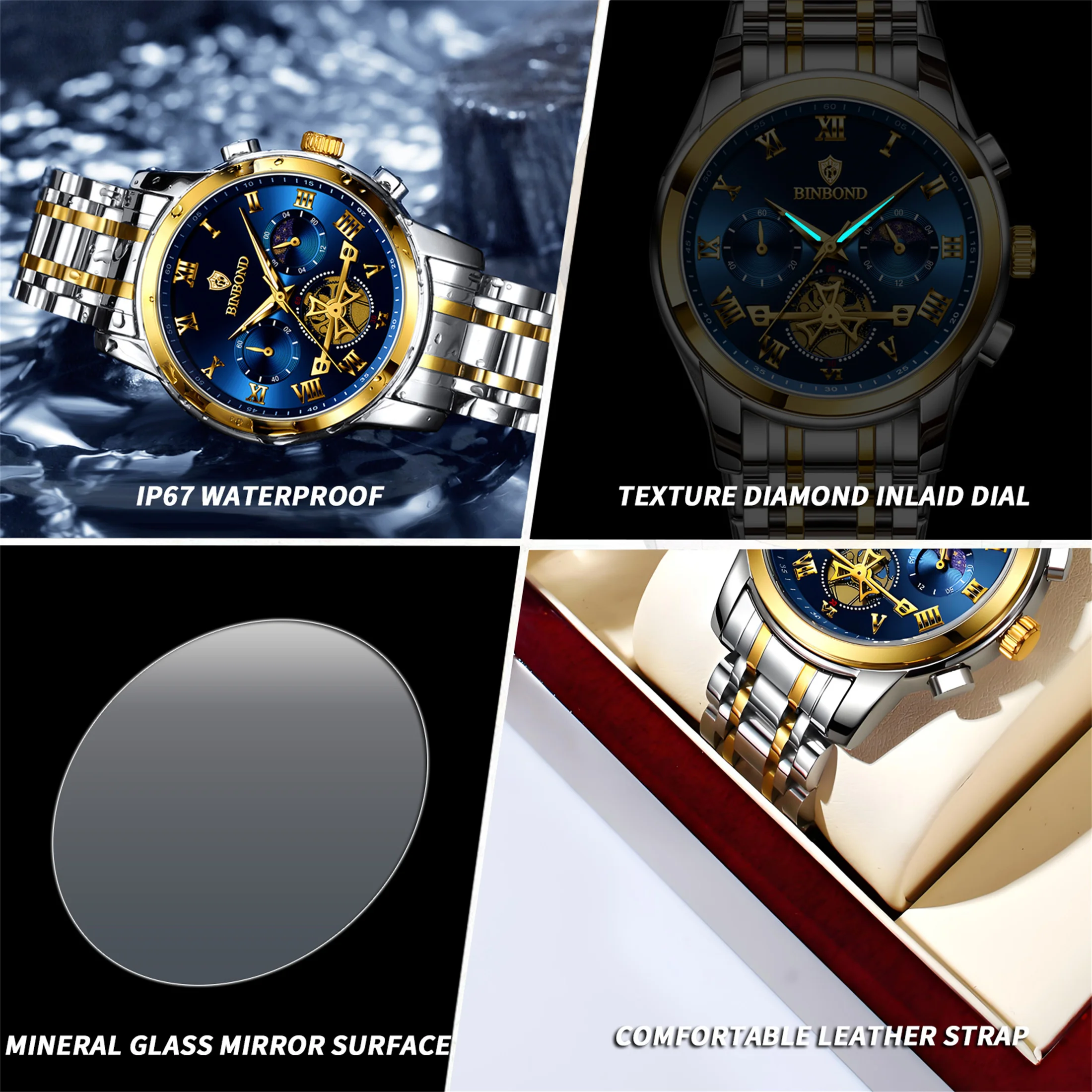 1pcs ChronoMaster Pro Men's Luxury Chronograph Watch - 50M Waterproof Stainless Steel Sporty Analog Digital Stopwatch I Premium