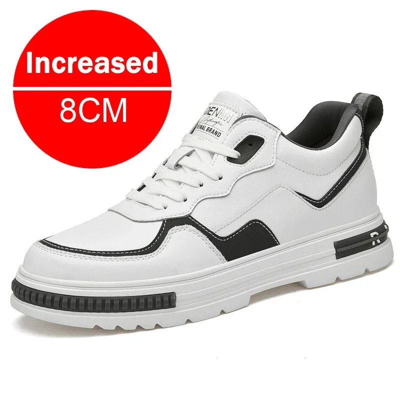 New height increasing 6/8cm men's leather boots breathable casual shoes athletic jogging gym shoes fashion leather sports shoes