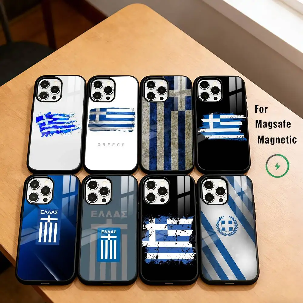 G-Greek F-Flag Greece Art Phone Case Magnetic For Magsafe Wireless Charging For iPhone17,16,15,14,13,12,11 Plus,Pro