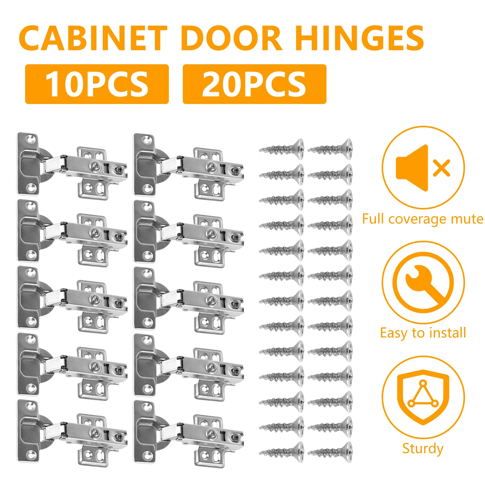10/20Pcs Door Hinge Stainless Steel Cabinet Door Hinges Hydraulic Damper Buffer Soft Close Quiet Wardrobe Door Concealed Hinges