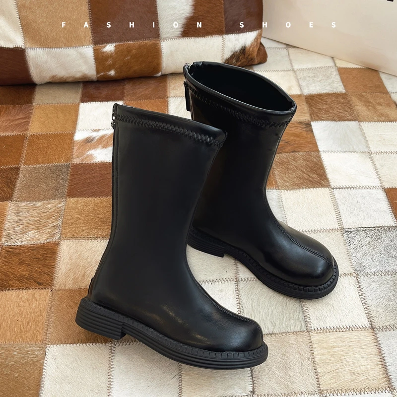 Crianças botas outono inverno 2023 novo estudante meados de bezerro botas altas britânicas para crianças meninas de couro sapatos de neve sólida frete grátis