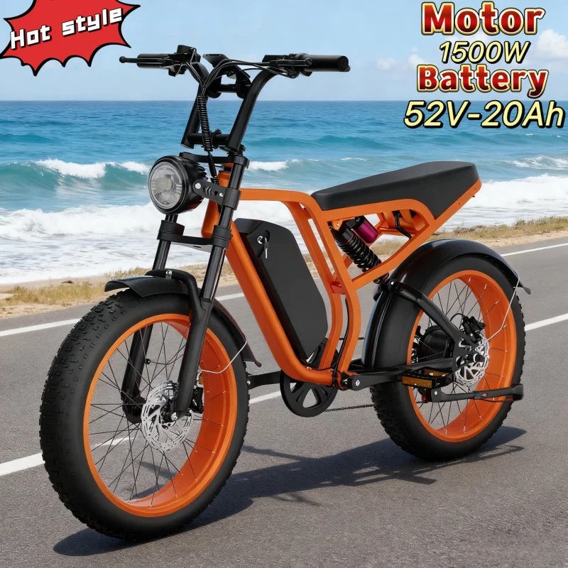 

New 1500w motor 52V 20AH battery adult electric bicycle 20 inches 4.0 fat tire E-Bike 7 speed mountain off-road electric bicycle