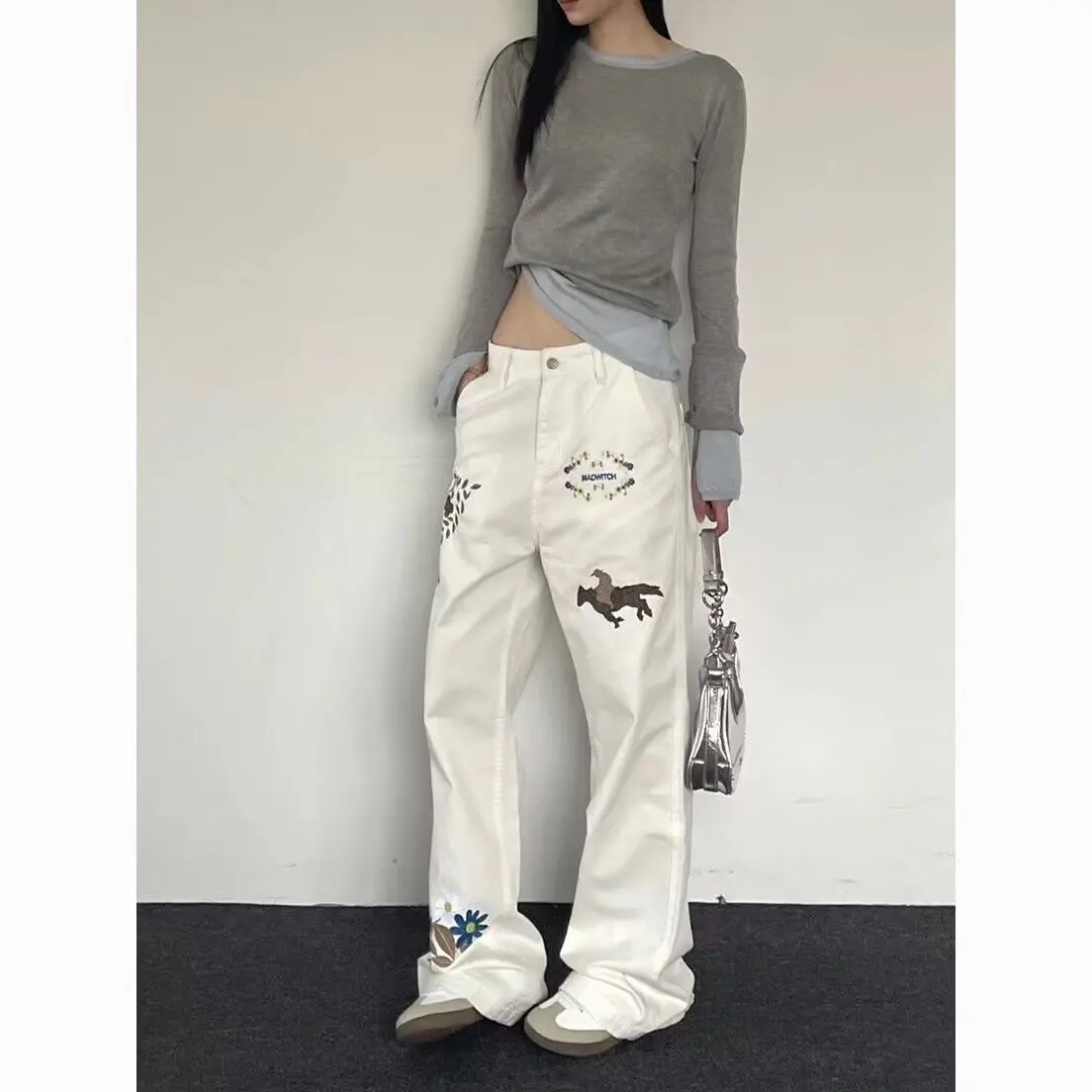 

Y2K новые тонкие свободные женские джинсы модные уличные шикарные женские джинсы с высокой талией белые черные базовые прямые брюки женские