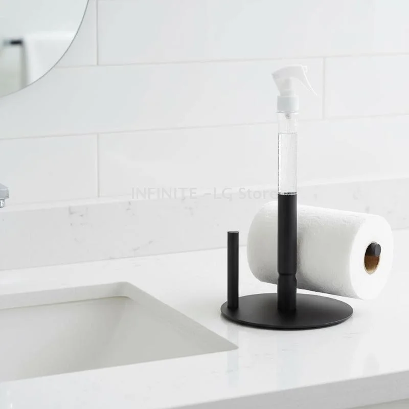 Black Paper Towel Holder With Spray Bottle Stainless Steel Countertop Paper Towel Holder Tissue Roll Rack For Kitchen Bathroom - view 5