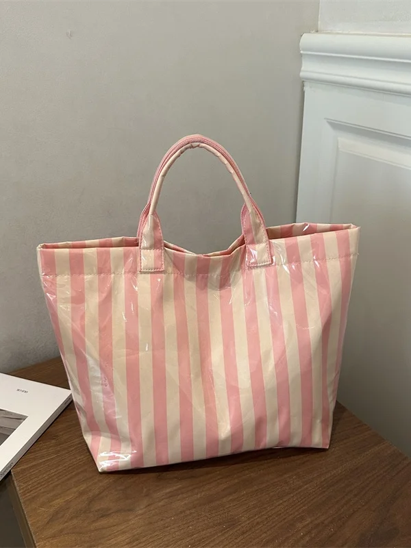 Summer 2026 Women's Tote Bag Striped Color Block Lightweight Handbag Casual Commuter Bag Magnetic Closure Soft Handle