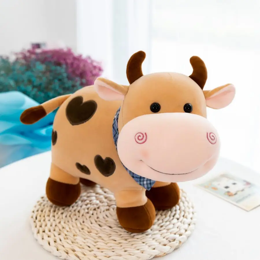 Cute Cartoon Small Colored Cow Doll 28cm Super Soft Calf Plush Toy With Scarf Kawaii Cow Doll Is A Great Gift