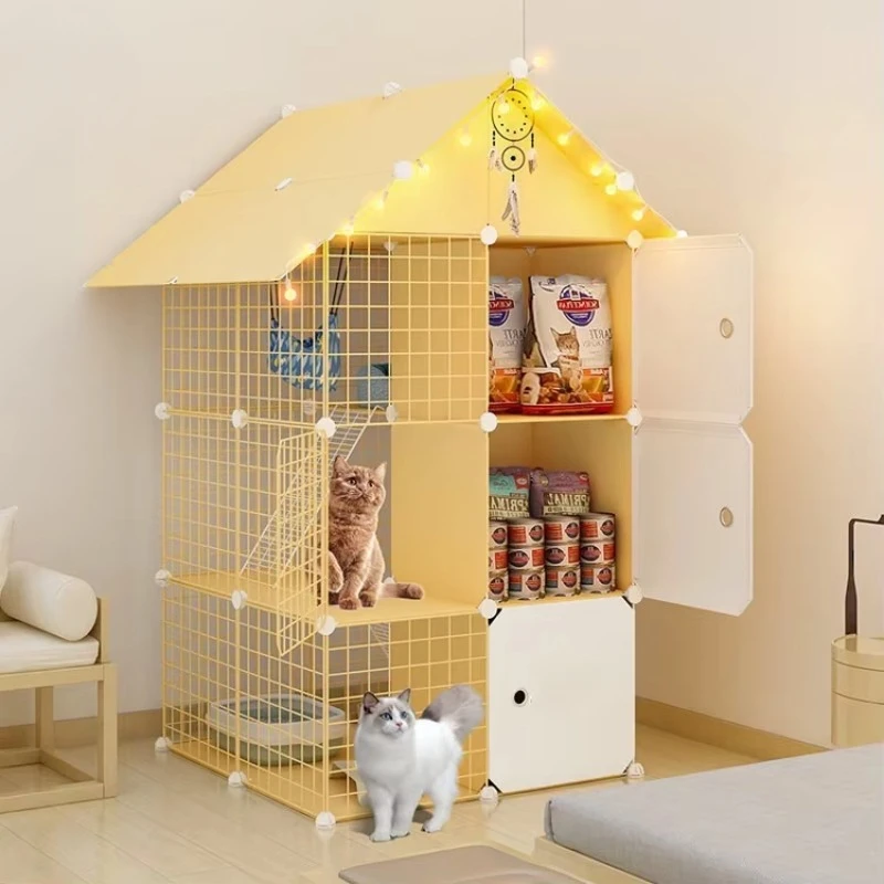 Free Assembly Small Pet Cat Cage Breeding Pet Wire Cat Home Cage With Roof Silk Density Pet Cage