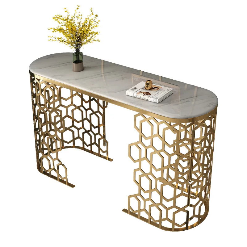 

Console table Italian light luxury windshield entrance table against the wall Hotel stainless steel entrance table
