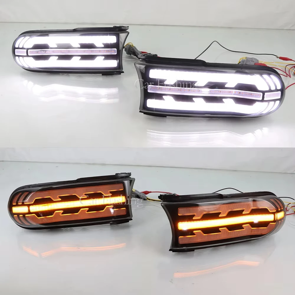 1Set Car LED headlight DRL Daytime running light fog lamp with yellow turn signal Fog light For Land cruiser FJ 2007 - 2022