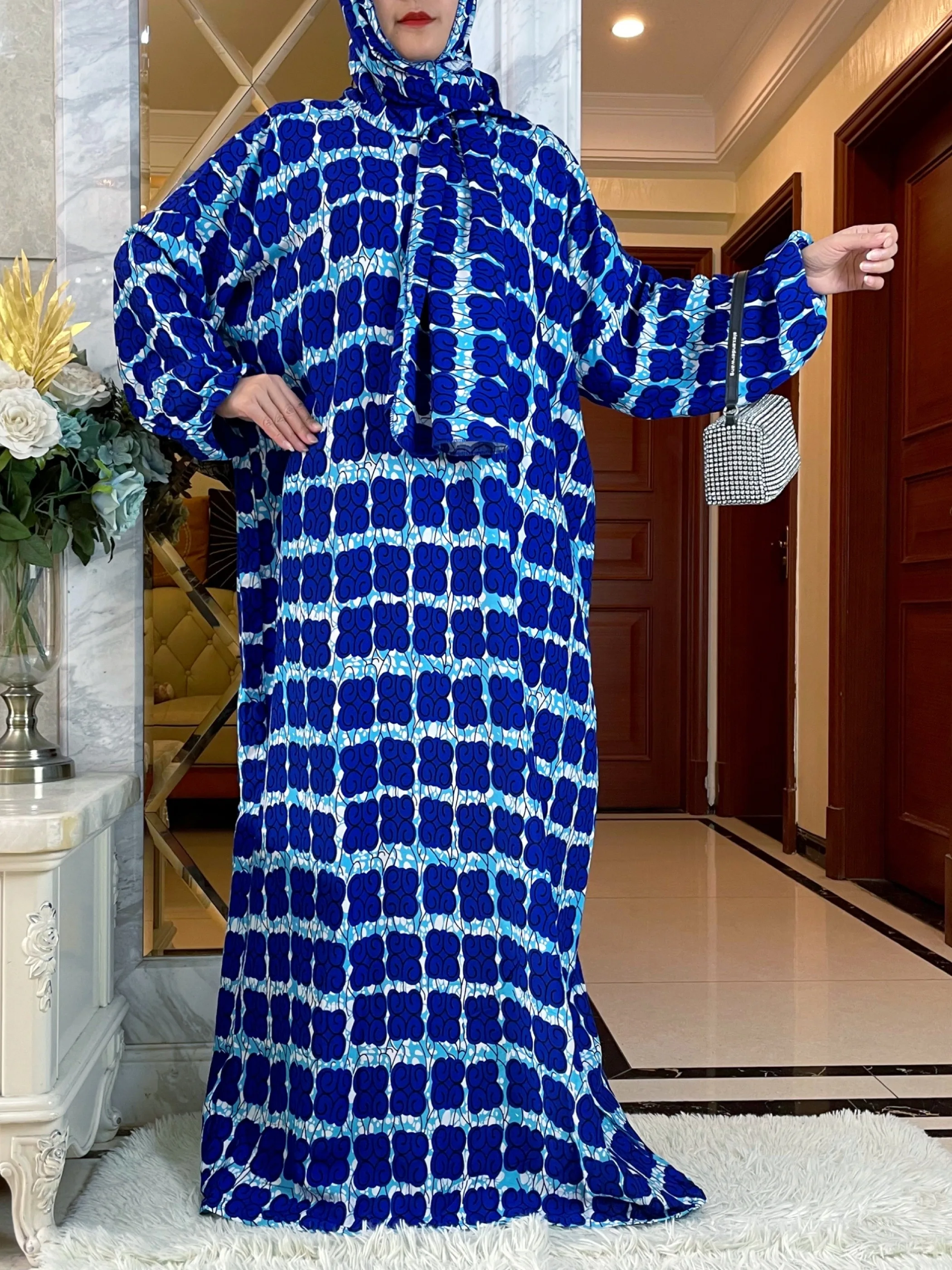 Abaya de algodão de manga comprida muçulmana para mulheres, oração do Ramadã, vestido peru, veste feminina do Oriente Médio, vestido floral africano