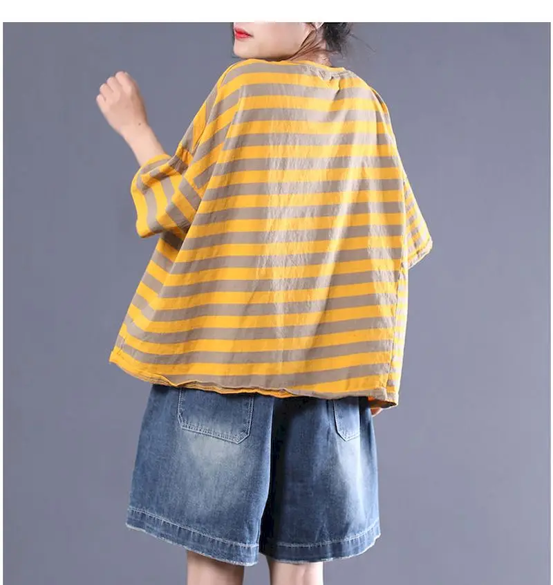 Oversized T Shirts Women Fashion Stripe Yellow T-shirt Casual Loose Short Sleeve Tops 2024 Summer Trend Oversized Tshirt Y2k Top