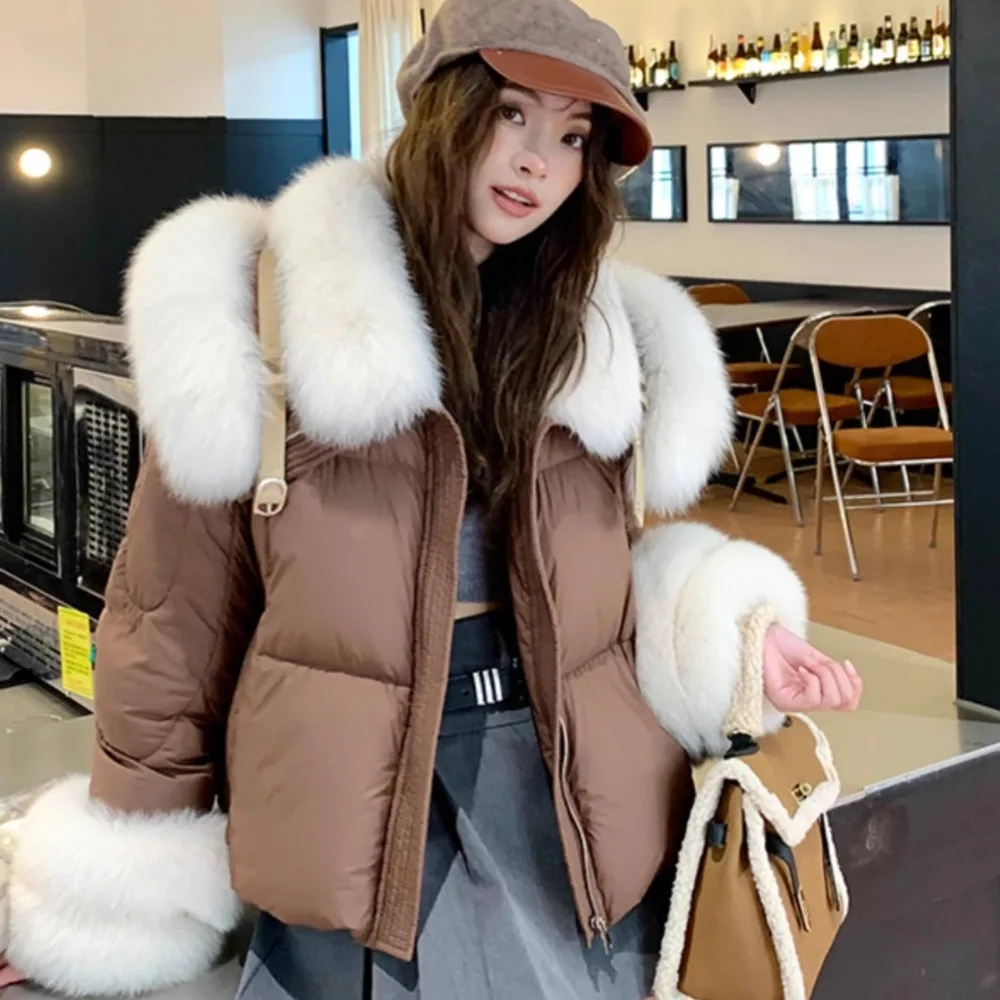 OFTBUY femmes hiver veste de fourrure de renard naturel de luxe blanc doudoune d'oie décontracté épaissir manteau rembourré femme Parkas col de fourrure