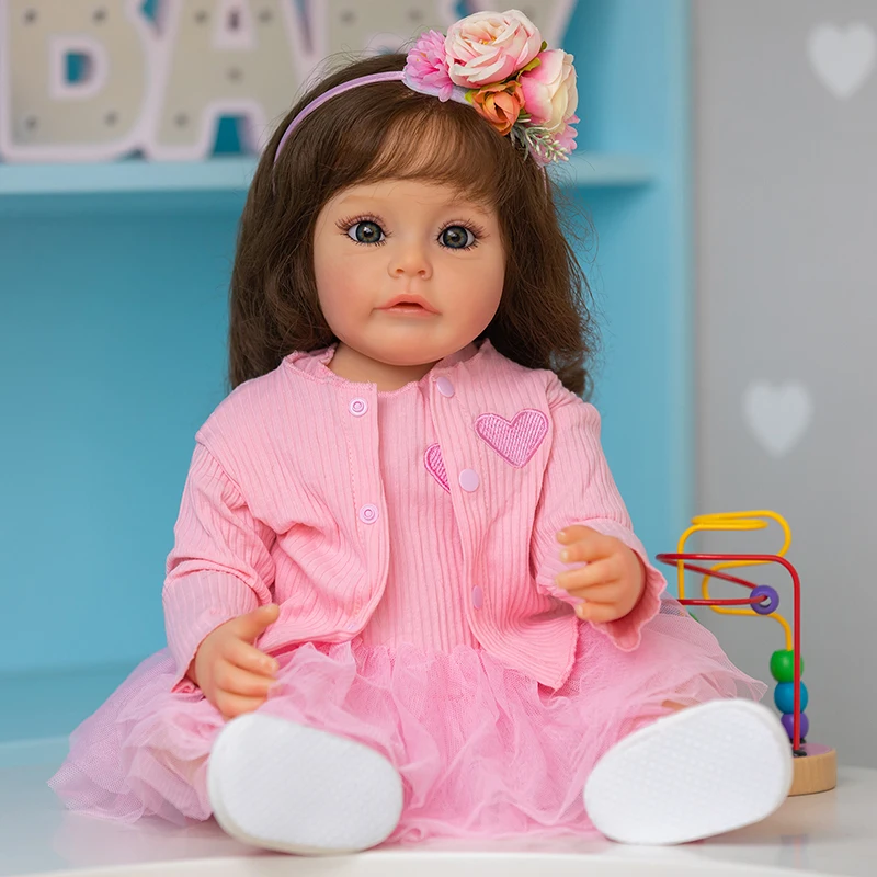 

22inch Full Body Soft Silicone Vinyl Reborn Toddler Girl Suesue 3D Skin Visible Veins Hand Rooted Hair Collectible Art Doll