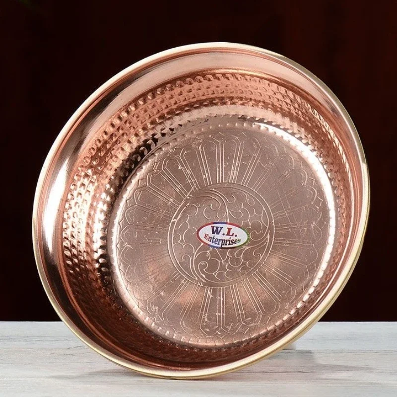 1pcs Nepal Red Copper Fruit Dish Large Size Engraving Plate Buddhism Tibetan Religious Item Tray Desktop Altars Decorative