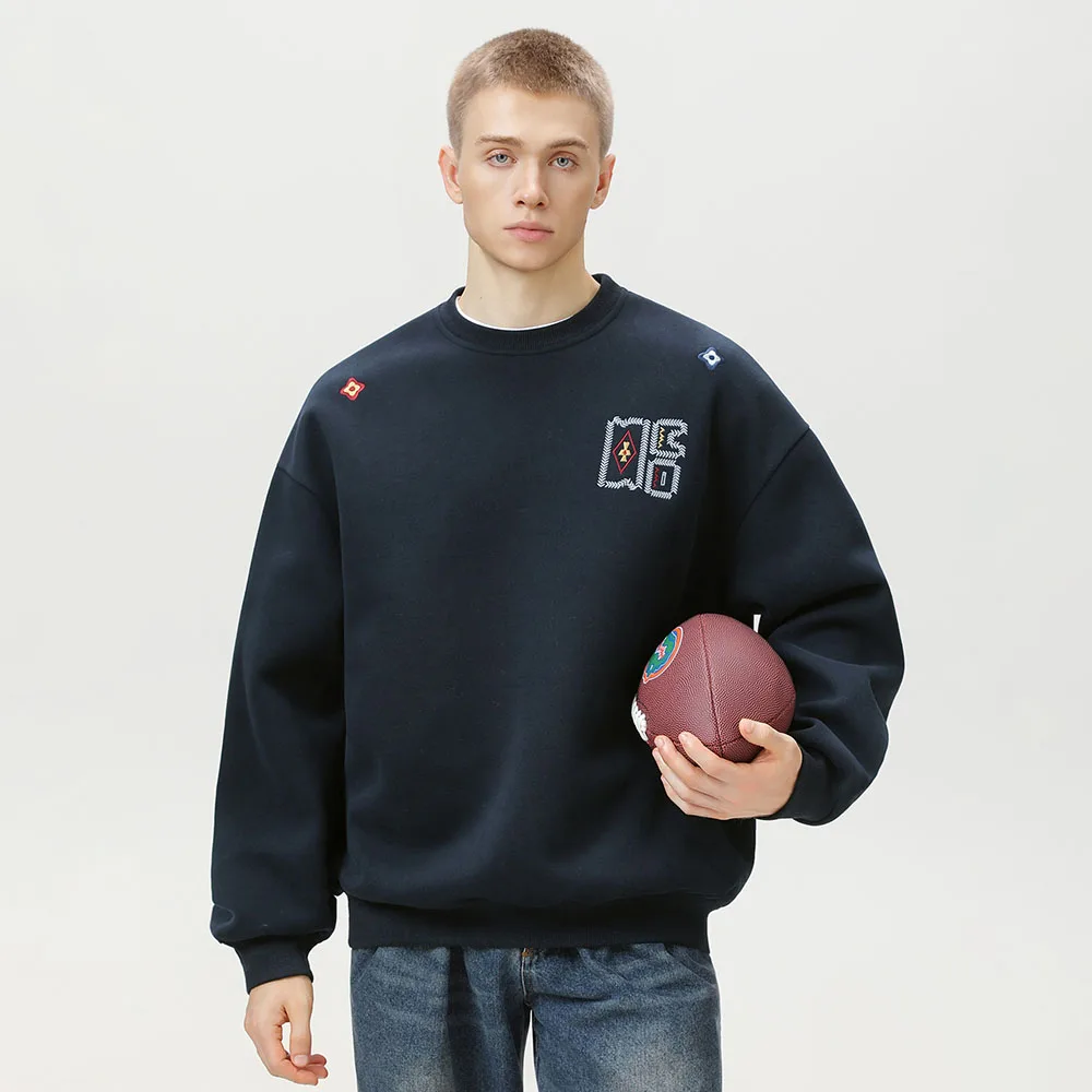 TFETTERS 2026 Autumn Winter New Men's Heavyweight Ethnic Style O-Neck Sweatshirt Embroidery Oversized Fit Streetwear Sweatshirts