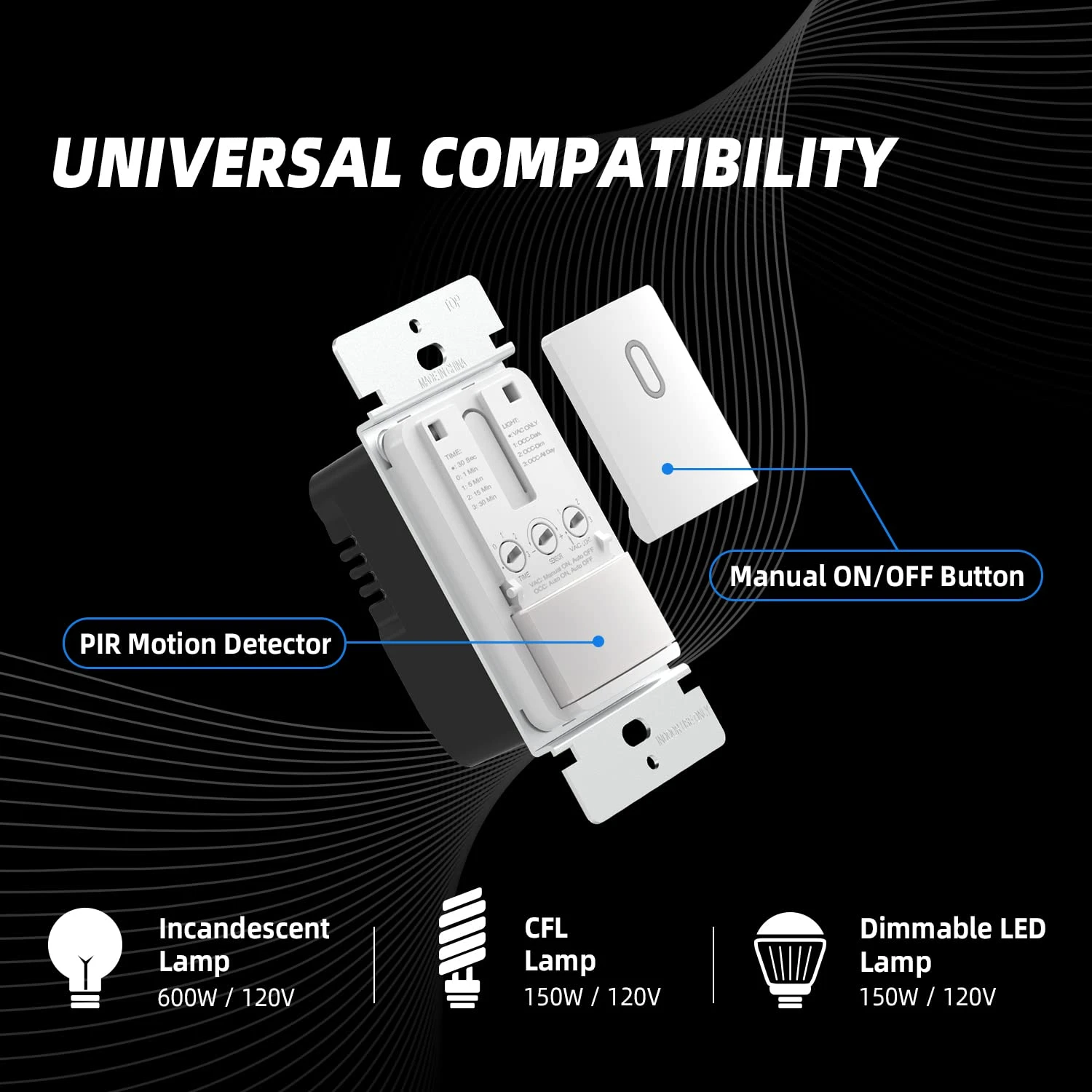 Occupancy Motion Sensor Light Switch, PIR Infrared Motion Activated Wall Switch, No Neutral Wire