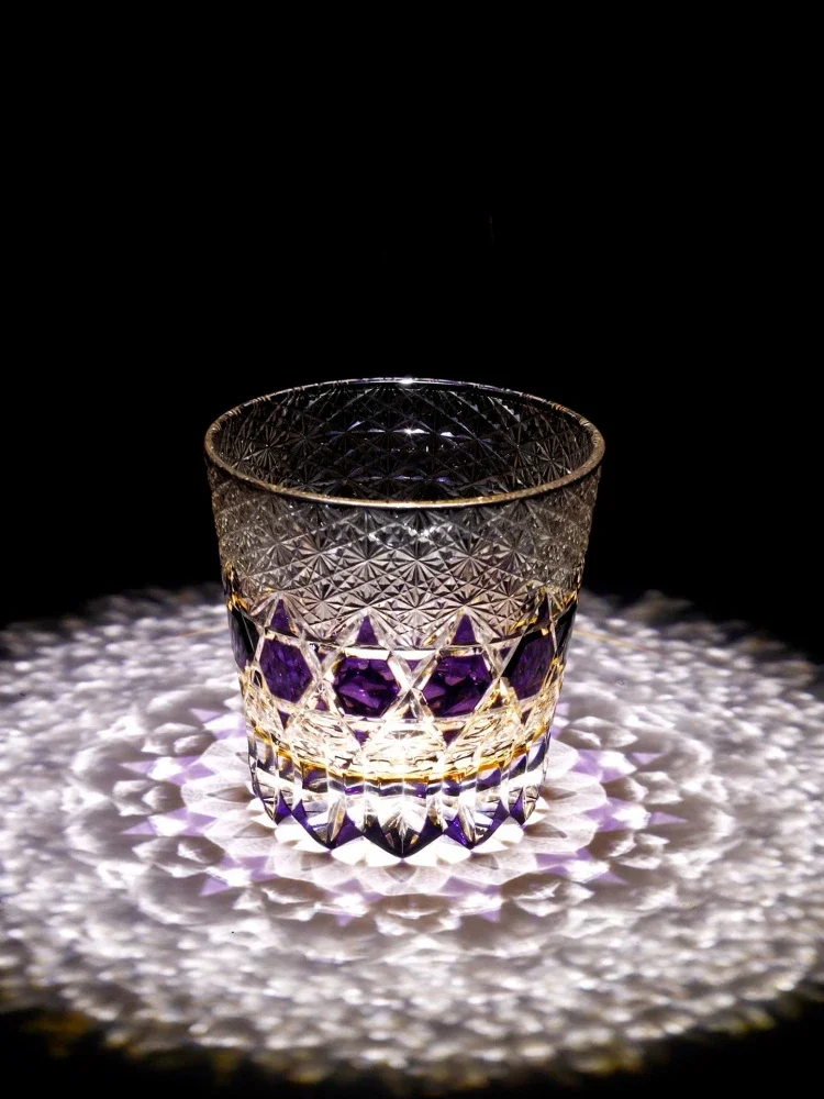 Crystal Whiskey Glass Japanese Edo Kiriko Hand Carved fluorite Luxury Artwork Old Fashioned Cup Cocktail Cup 320ml Dropshipping