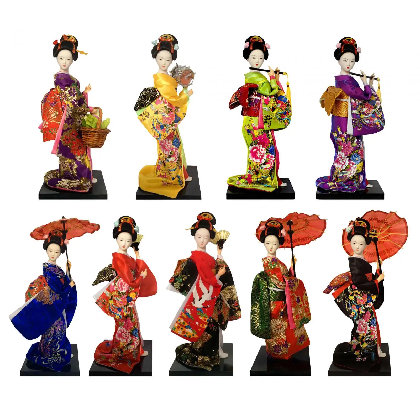 Ethnic Japanese Geisha Dolls Free Standing 9" Handicraft Oriental Ancient Kabuki