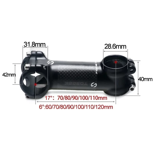 Imagen 2 del producto TOSEEK-vástago de manillar de bicicleta de montaña, de aluminio y carbono, ultraligero, 31,8, potencia de 6/17 grados, pieza de ciclismo