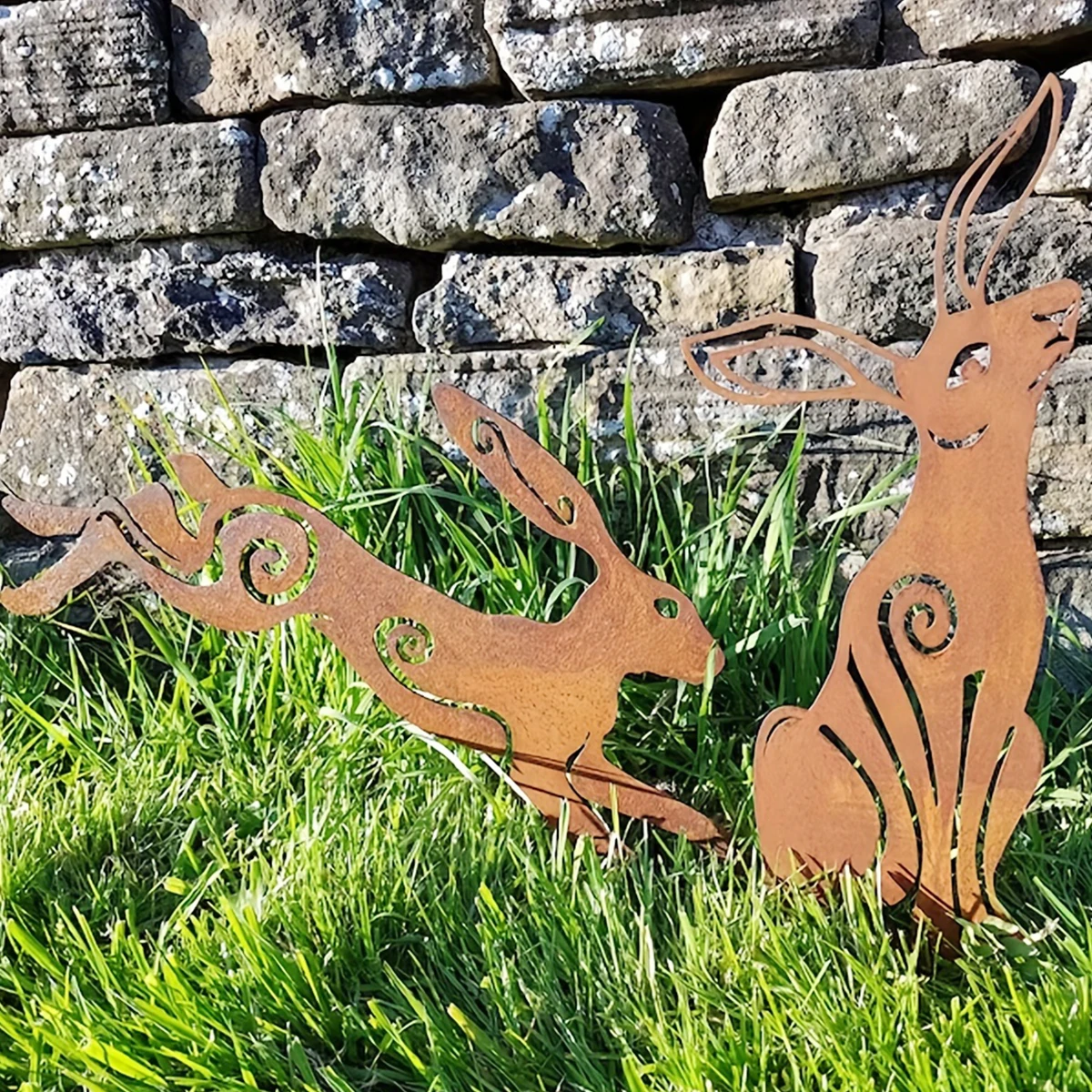 1Pc Iron Rabbit Garden Decoration Ground Insert, Jumping Wild Rabbit and Tranquil Rabbit, Garden Decoration, Outdoor Lawn, Courtyard Garden Decoration, Farmhouse Decoration