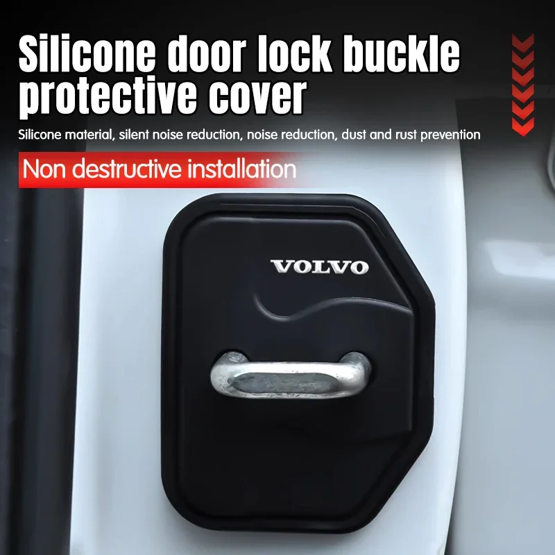 4PCS  Silica gel Car Door Lock Cover Protect Buckle Cover Anti Rust Accessories For Volvo S40 S60 S90 XC60 XC90 V40 V50 V60 V90