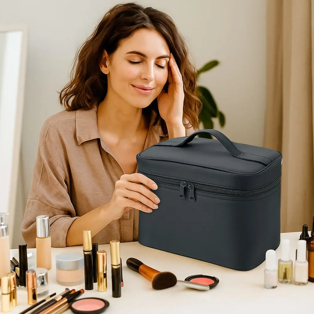 

Japanese Style Women's Makeup Bag Handheld Large Capacity Washing Storage Bag Handbag Black Cosmetics Bag Women/Men