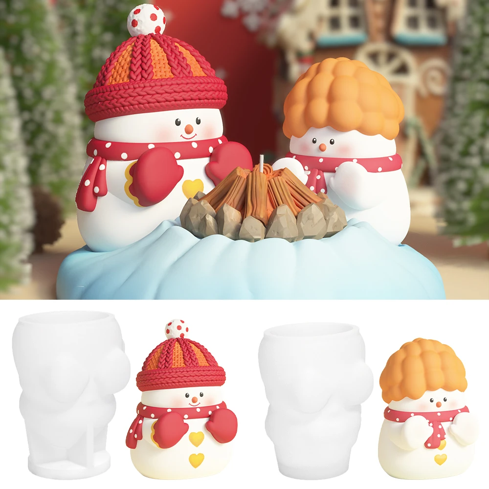 

3D милый снеговик, гипсовая кукла, форма для рабочего стола, новогоднее украшение, рождественские снеговики, дрова, свечи, силиконовые формы