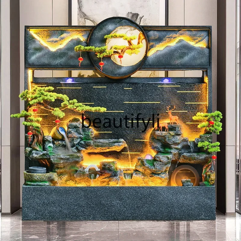 

ssK178 ss25 ss Chinese water curtain wall flowing rockery villa courtyard living room hotel balcony floor-to-ceiling landscape o