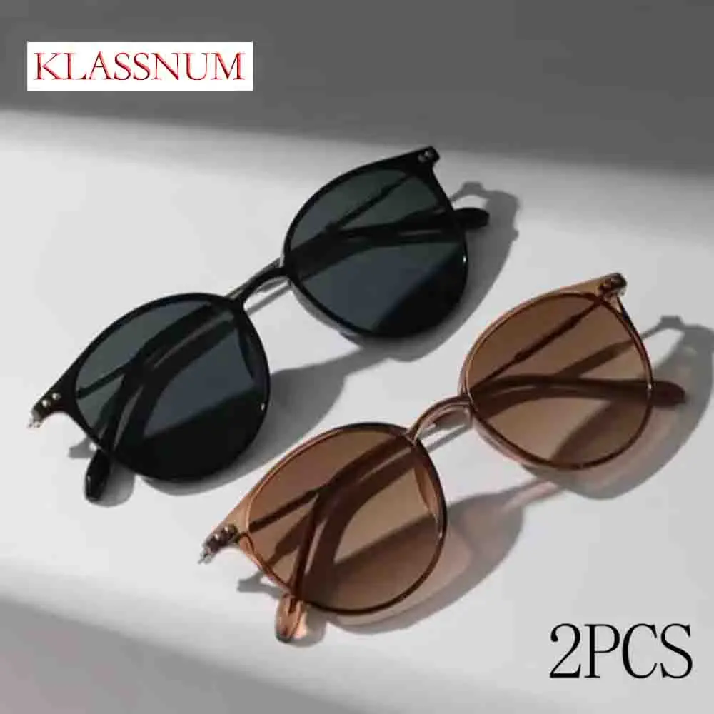 2pcs Set 2025 New Round Frame Sunglasses Unisex UV-proof Sun Glasses Eyewear Women Outdoor Travel Goggle Cateye Sun Shades