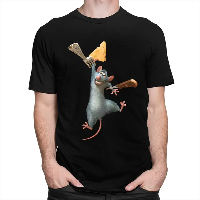 Custom Ratatouille Chef Cartoon T Shirt for Men Pure Cotton Tshirt Tees Short Sleeve T-shirts Slim Fit Clothing Gift