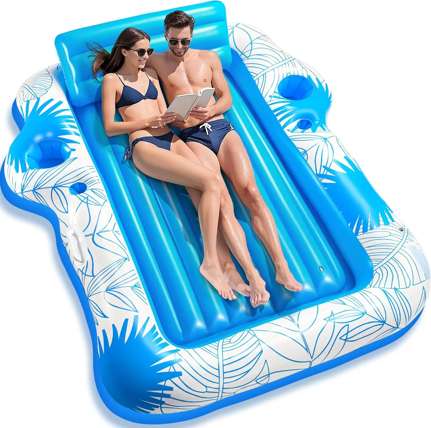 

Extra Large Inflatable Pool Lounger for Adults with Drink Holders, Sun Tan Tub Floating Mat