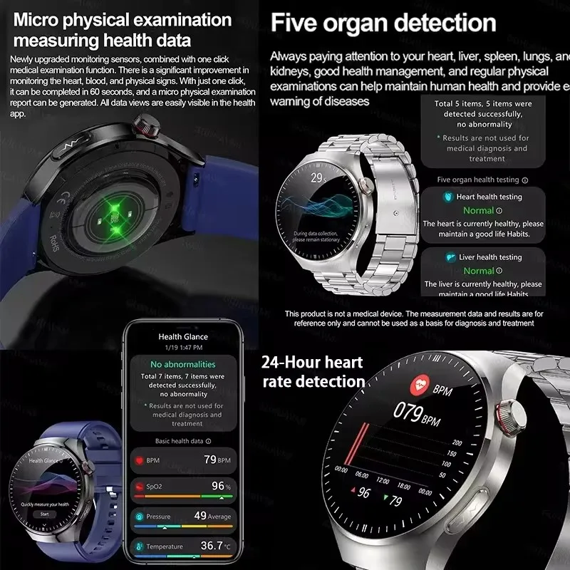 Neue Blutzucker Harnsäure Körperfett Smartwatch Mikro körperliche Untersuchung fünf Organ Gesundheit Sport Bluetooth Anruf Smartwatch