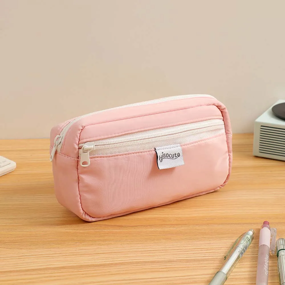 Desktop Storage Solid Color Stationery Bag Korean Style Aesthetic Simple Pencil Pouch Zipper Large Capacity