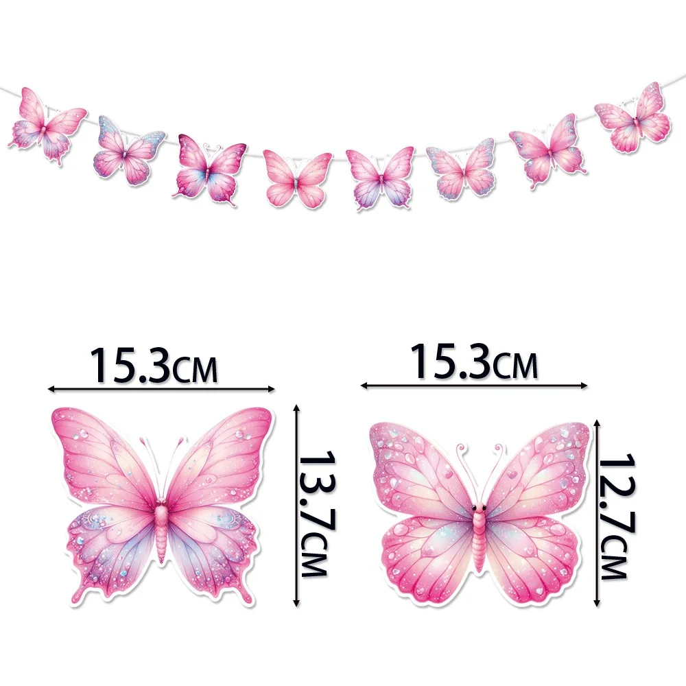 Butterfly Happy Birthday Banner Decoration Pink Glitter Butterfly Birthday Banner Hanging Garlands Wedding Party Supplies