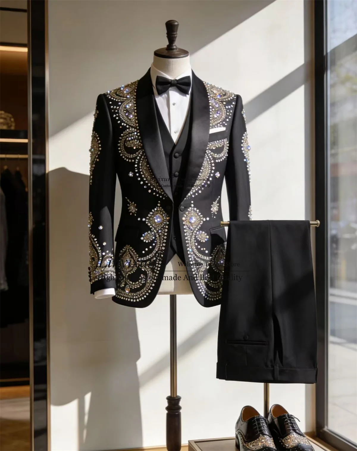 

Высококачественный мужской костюм с кристаллами из бисера, комплекты из 3-х предметов, свадебные мужские смокинги для жениха, модный приталенный пиджак Ropa, индивидуальный костюм Homme