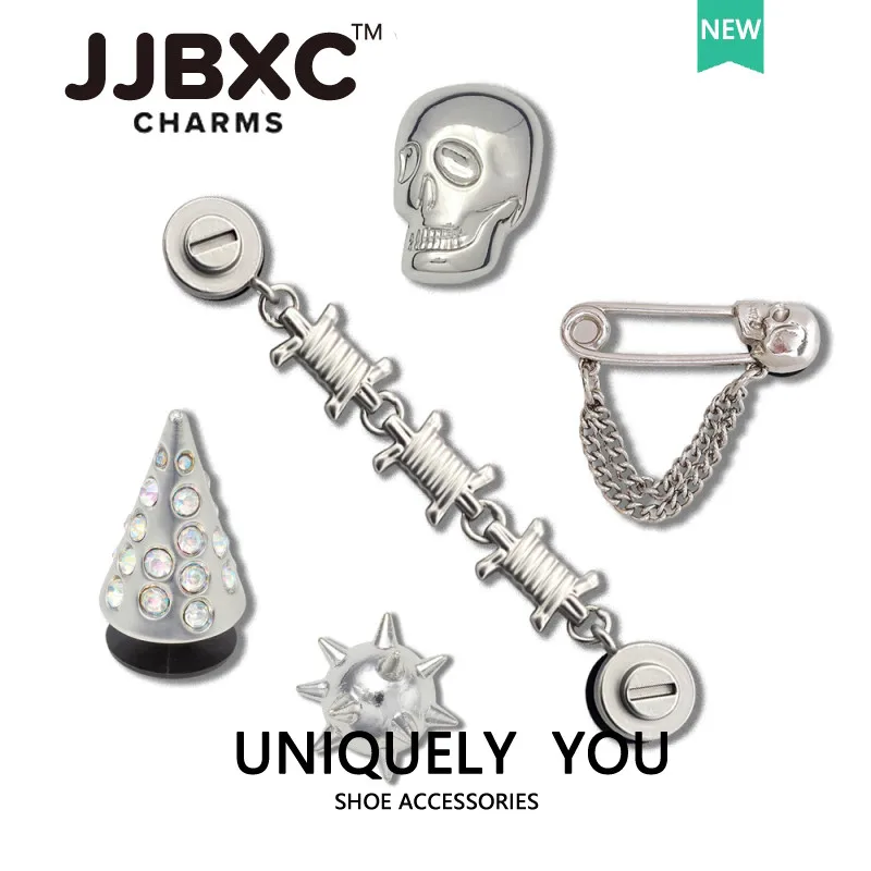 Metal JJBXC CHARM  Shoes Accessories Silver Alloy Skull Chain DIY Fashion  Shoes Decorations Suitable for cross Shoes