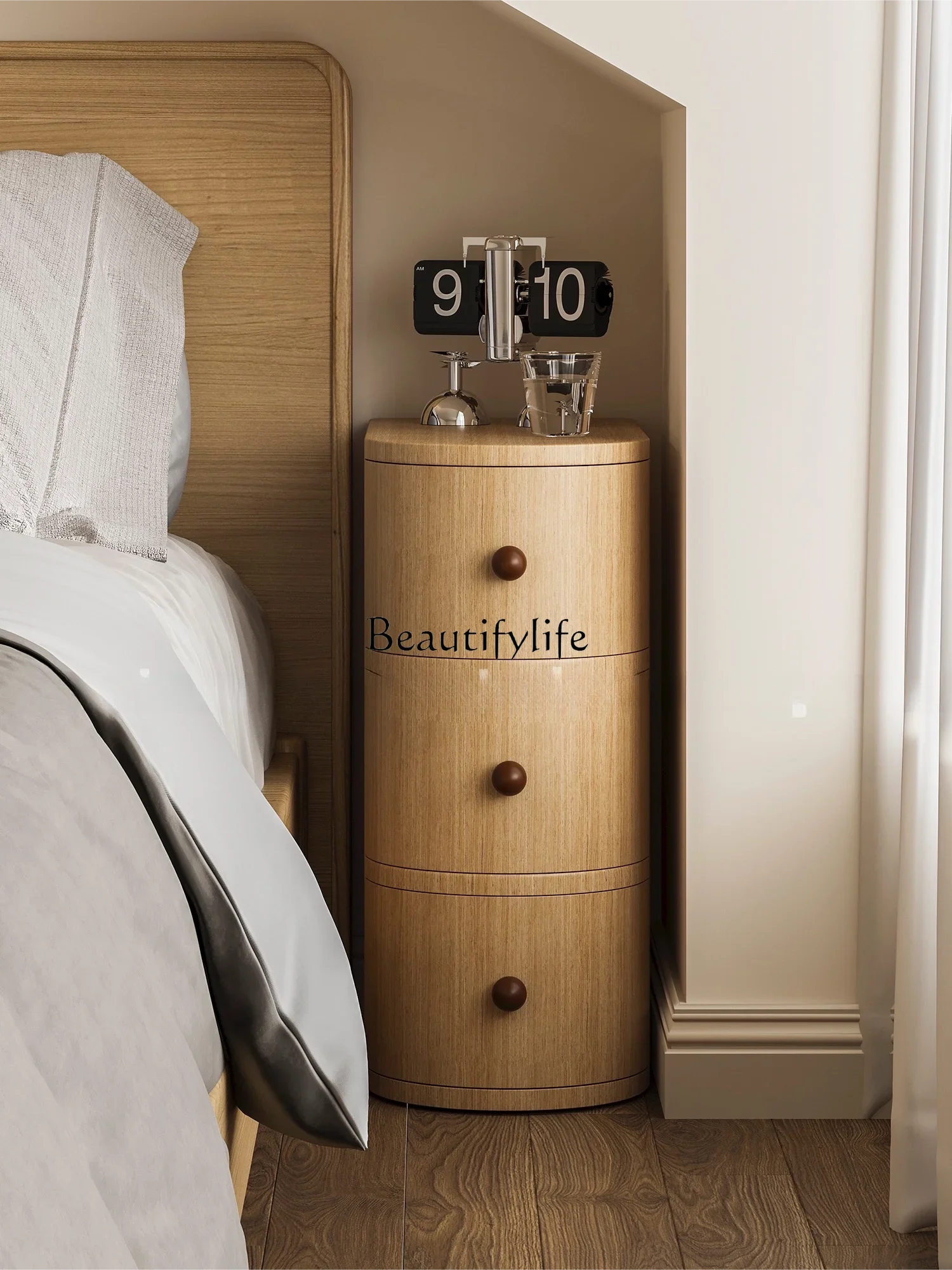 Narrow edge crevice bedroom bedside table simple modern small round mini ultra-narrow storage cabinet