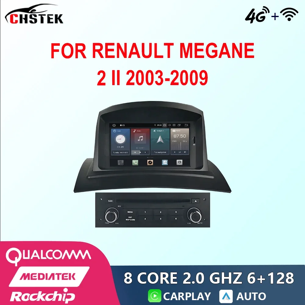 

Автомобильный радиоприемник CHSTEK 2Din Android 12 для Renault Megane 2 II 2003-2009 Bluetooth CarPlay WIFI 4G GPS DSP Авторадио мультимедийный плеер