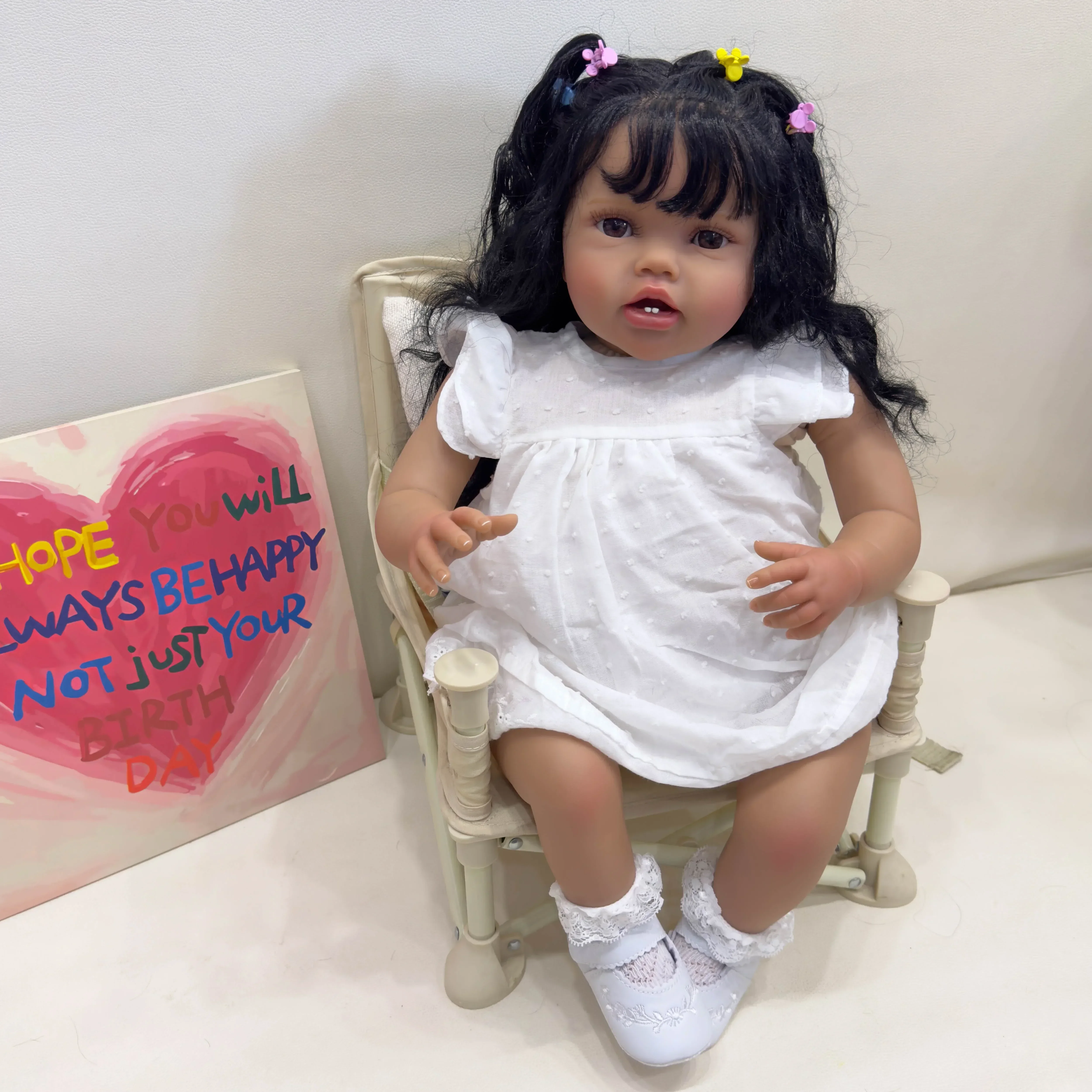 

24Inch Lottie Dark Brown Skin Reborn Baby Toddler Newborn Doll Princess Girl lifelike Soft Touch 3D Skin Art Doll