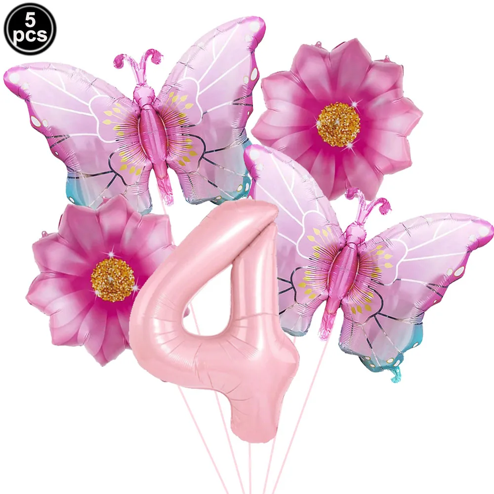 Rosa Zahlenballon Schmetterlingsballon Set Schmetterlingsballons Folie 32 Zoll 1.-9. Zahlen Geburtstagsdekoration für Mädchen Babyparty