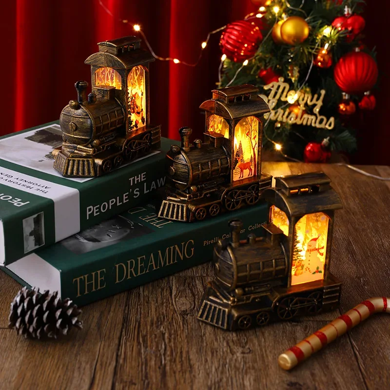 

Christmas Decorations Glowing Santa Claus Driving Train Night Light Wind Lantern Christmas Creative Gift Ornament