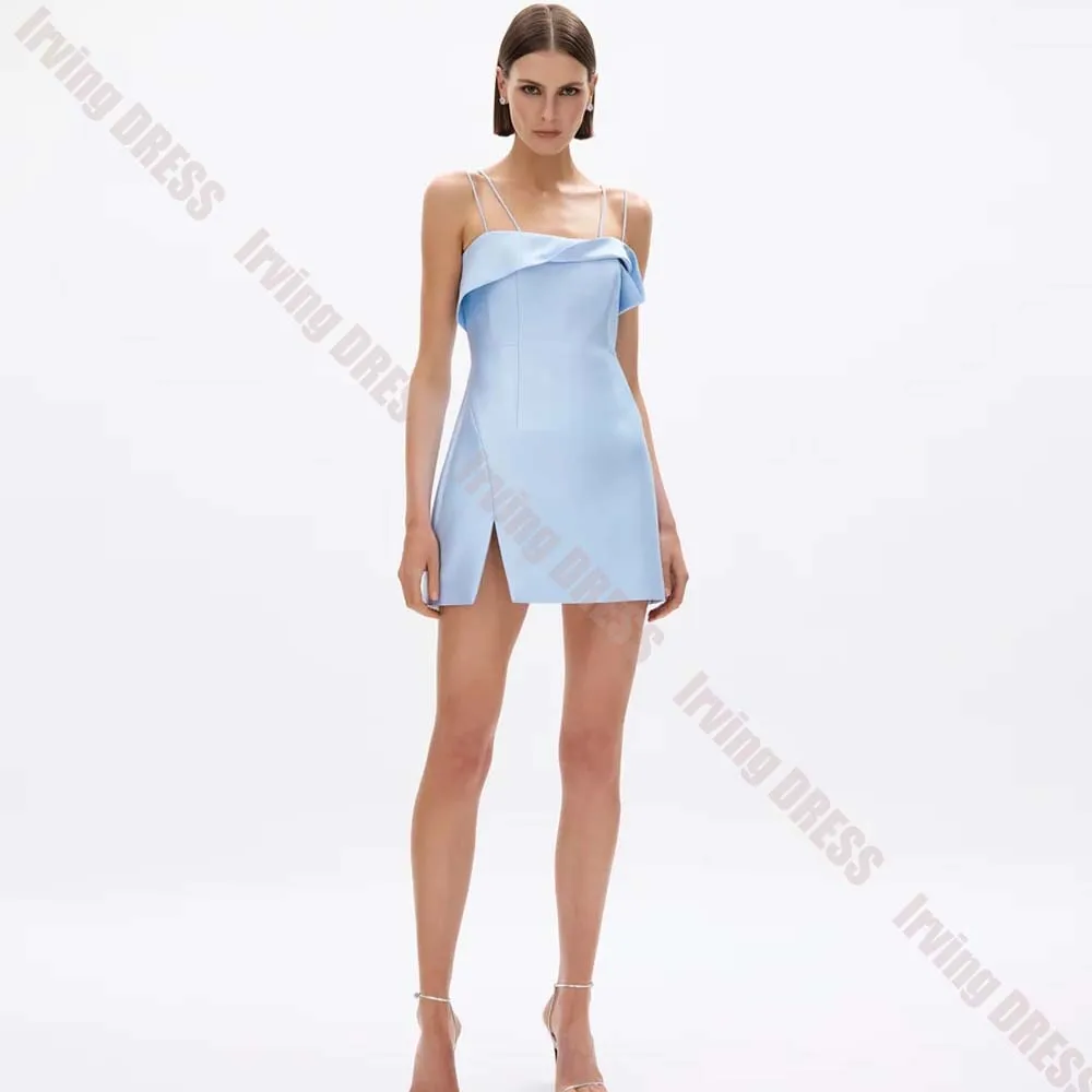 Fashion Homecoming Dresses Spaghetti Strap Sleeveless Ruffle A Line Split Women's Mini Party Graduation Prom Evening Dresses