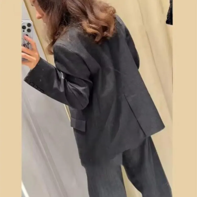 Women's Suit Jackets Autumn Loose Long Sleeve Stand Collar Single Button Coat Casual Chic Female Office Lady Outerwear Tops