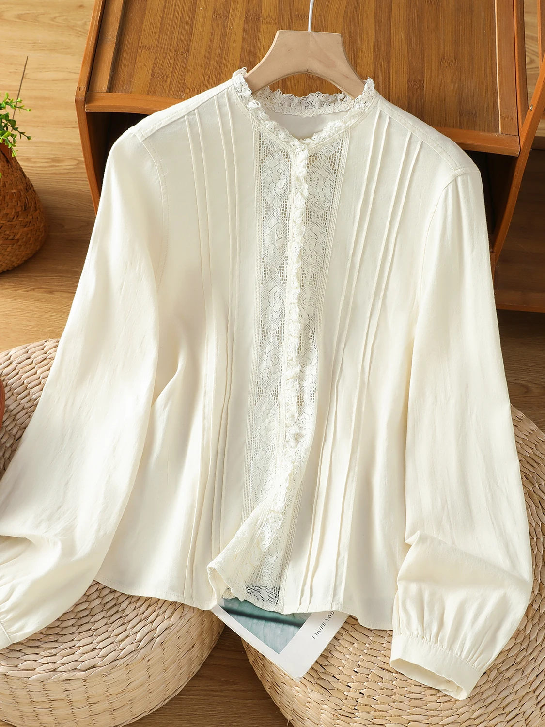 

French Sle Lace Splice Long Sve Women's irt Spring Season Layering Versatile Base Layer Top plus Size Casual Wear