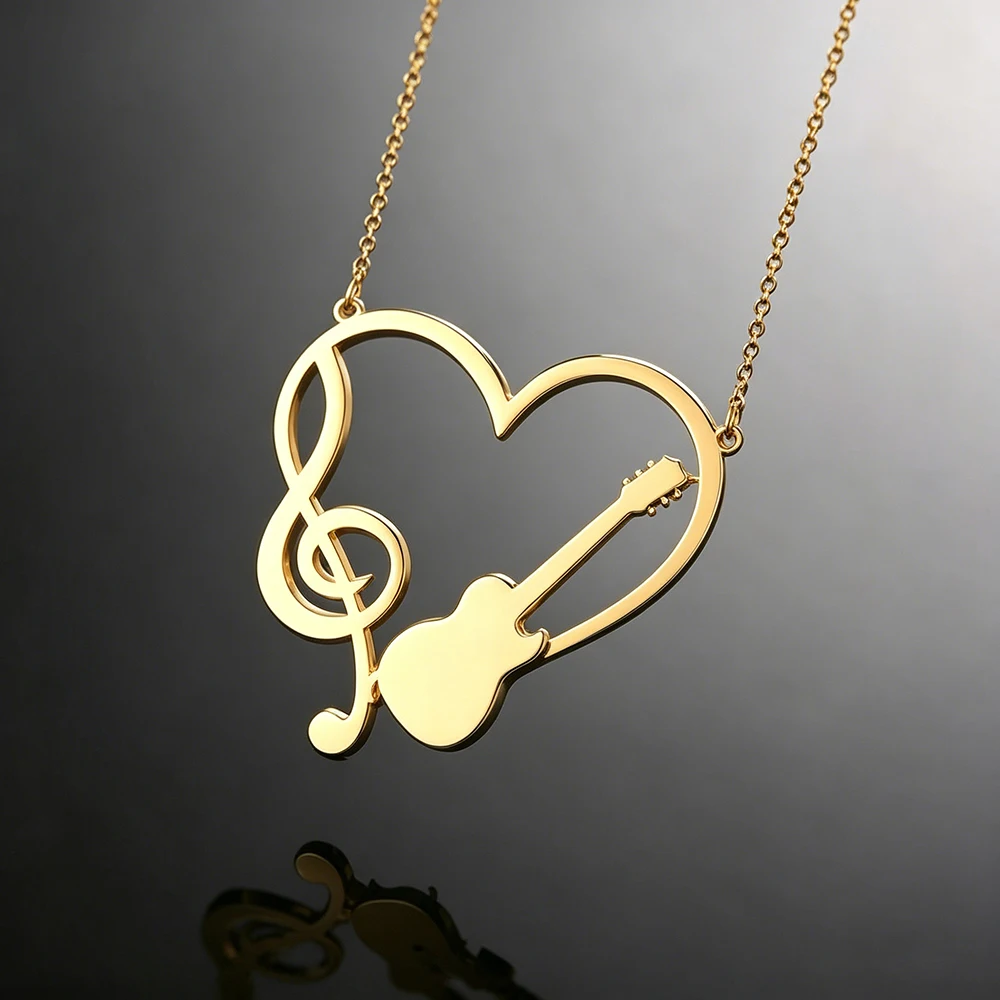 Sipuris Personalisierte Namens-Logo-Halskette aus Edelstahl, Musiknoten, Liebesherz, Namensschild, Goldener Choker, Modeschmuck, Geschenke – Detail 9