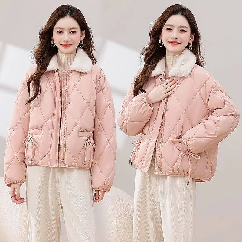 Autumn Winter Parkas Women Down Cotton Jacket New Fashion Splicing Fur Collar Short Jacket Female Cotton Padded Coat Outerwear