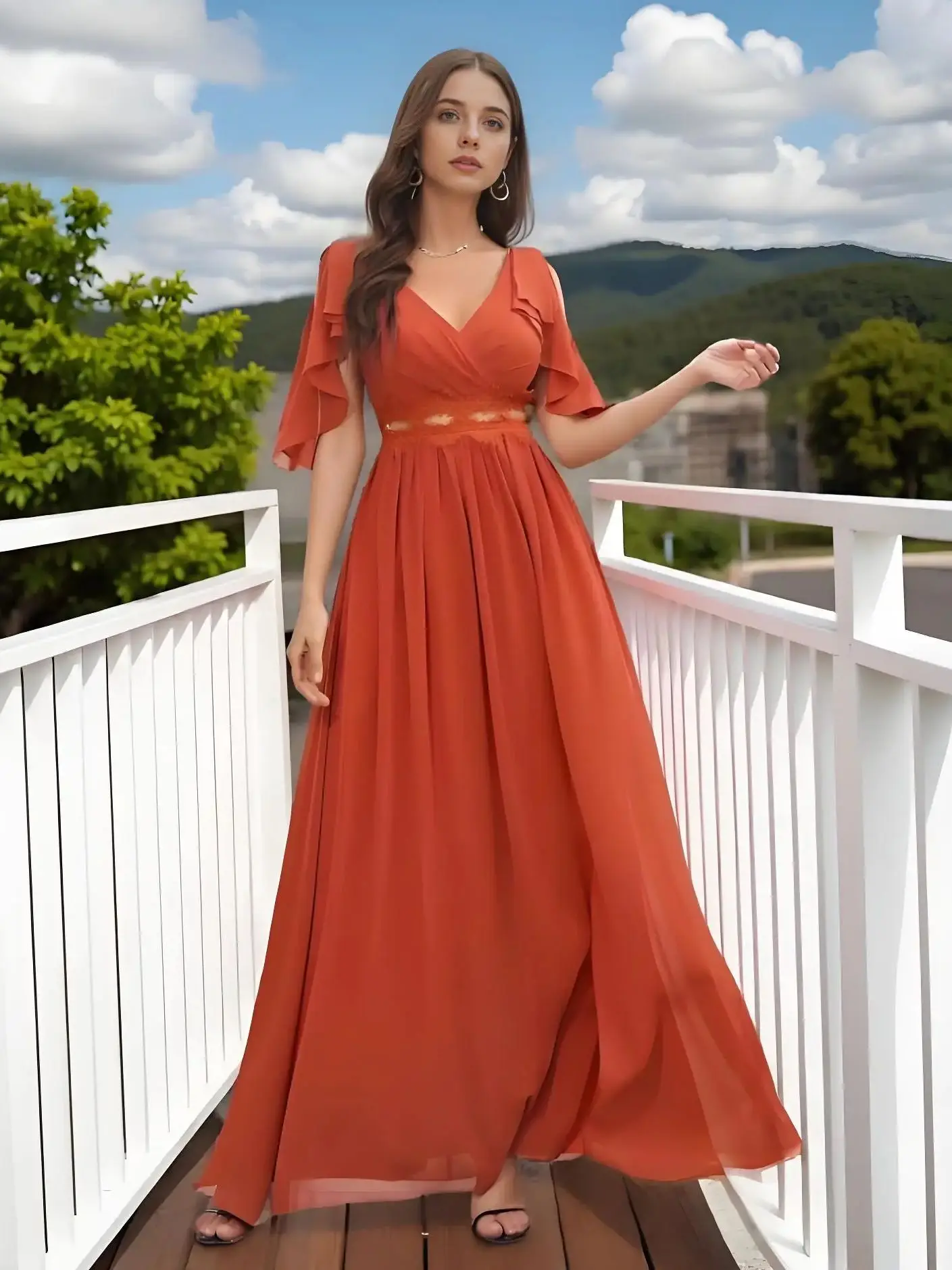 

Beshinel Индивидуальные шифоновые вечерние платья с v-образным вырезом и короткими рукавами, платья подружки невесты с разрезом, Vestidos De Fiesta, женские платья