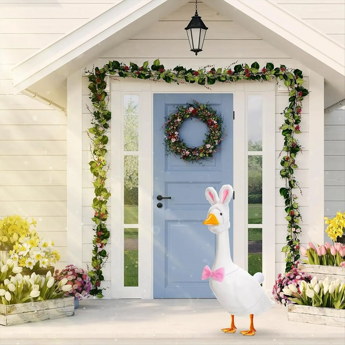 MALL Easter Bunny Porch Goose Outfits for Cement Goose ' Lawn Goose Statue Clothes Bunny Ear Hat and Tie Tail Easter
