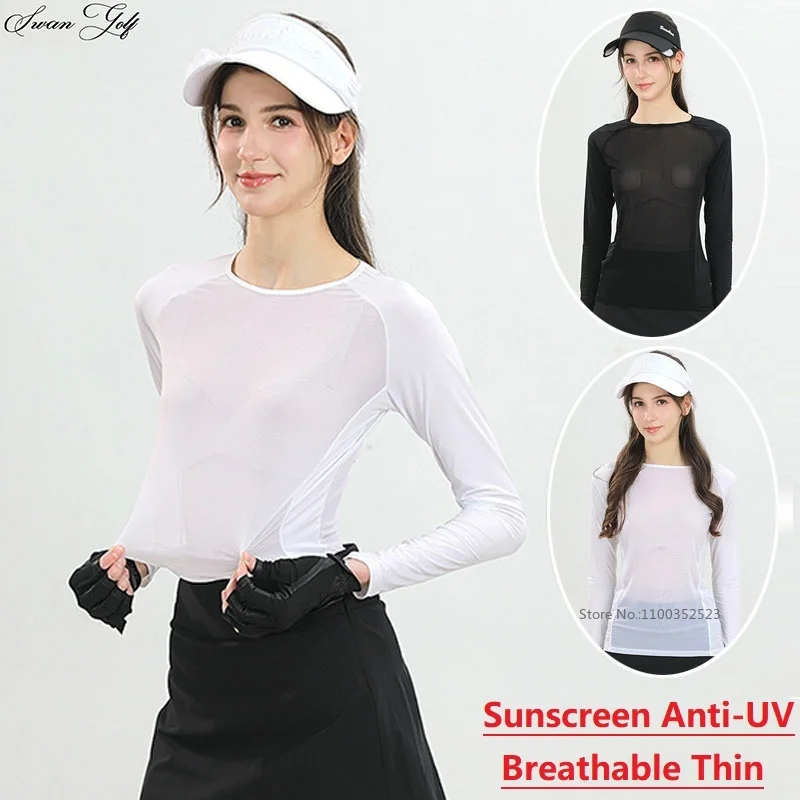 SG Summer Unisex Golf Shirts Sunscreen Mesh Underwear Women Men Thin Ice Silk Long Sleeve T-Shirt Cooling Anti-UV Tops