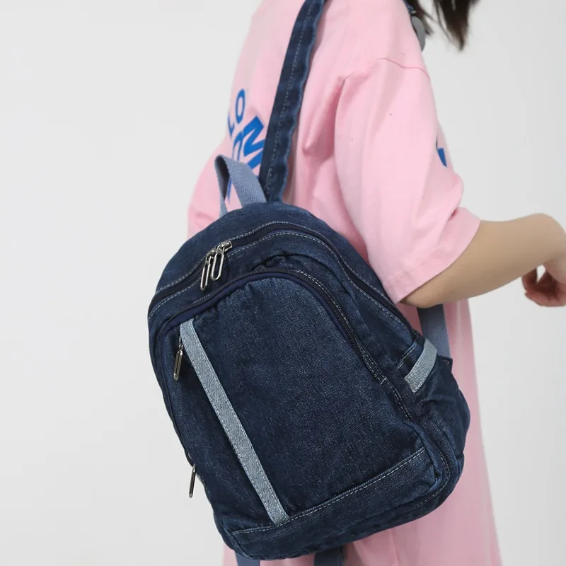 Y2k Denim Backpack for Women Korean Fashion School Bag High Capacity Lightweight Travel Bags Multi-pocket Blue Jean Backpacks